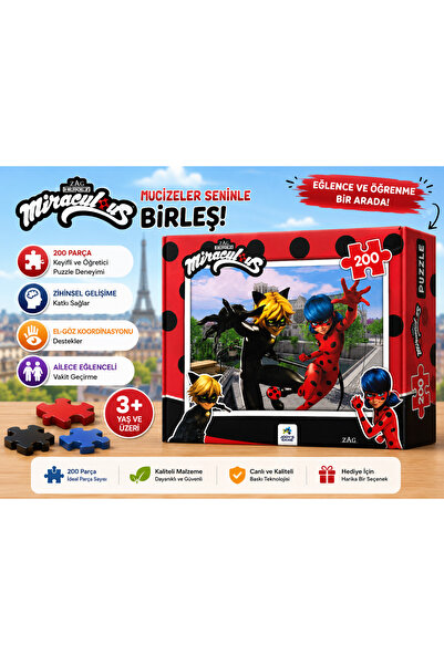 jooy's game Miraculous Ladybug 200 Parça Puzzle Çocuk Yapboz Oyunu 3+ Yaş