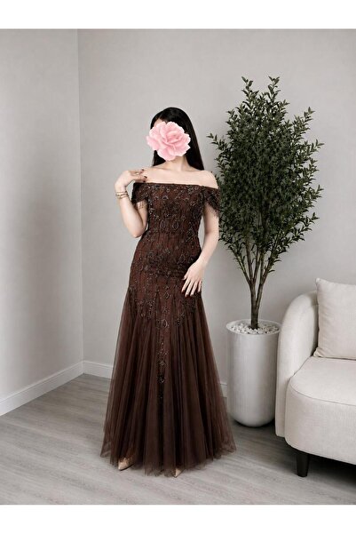 led style Women's Off Shoulder Embroidered Tulle Luxury Dress