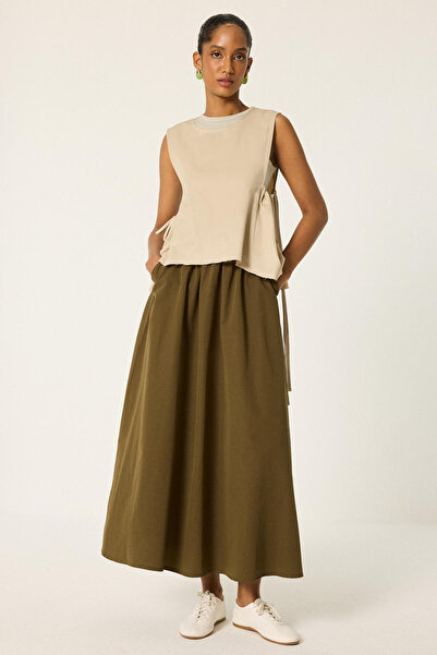 Touché Privé Long Skirt with Elastic Waist Pockets