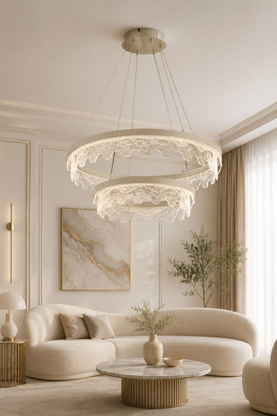 Taşcan Aydınlatma Florencia Krom 2 Katlı Sarkıt Led Avize Modern Luxury Salon...