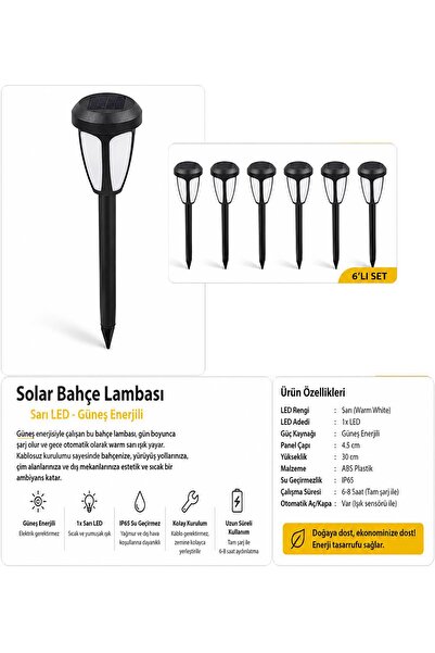 intercamp 🌞 6'lı Solar Bahçe Lambası Sarı LED Güneş Enerjili Yol ve Peyzaj A...