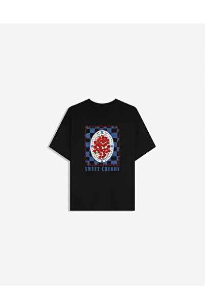 Disante Tricou de damă cu imprimeu Sweet Cherry, cu gâtul tip crew, oversize,...