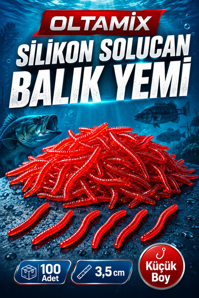 OLTAMİX Silikon Solucan Balık Yemi 100 Adet 3,5 cm Küçük Boy Kokulu Kırmızı Yem