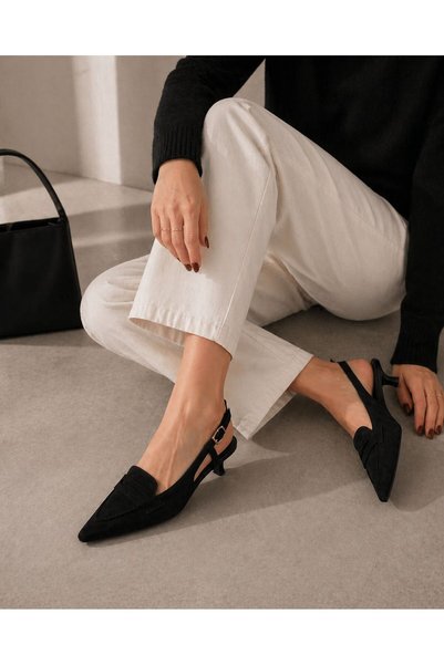 Wild Flower 163K. Women's Beige Slingback Heeled Shoes |   Pointed Toe Comfortable Office Shoes