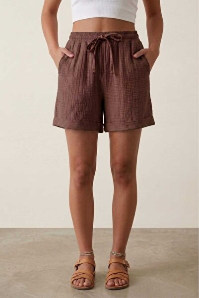 madam trend Dark Brown Women's 100% Cotton Muslin Fabric Shorts with Elastic ...