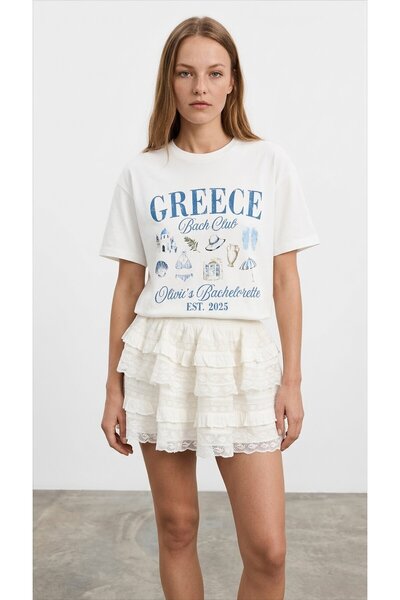 Quzu Baskı Detaylı T-shirt Ekru