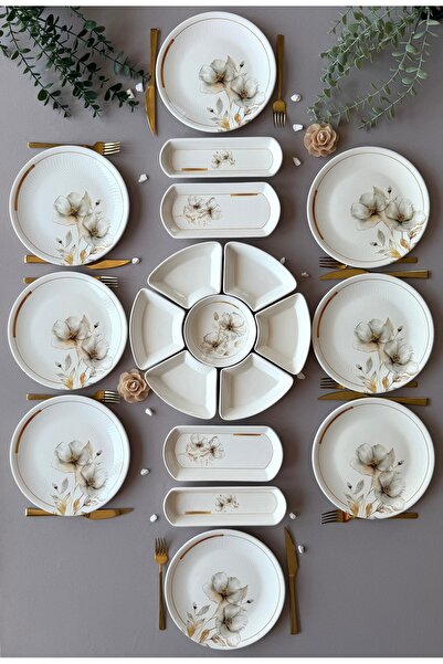 VENÜS HOME DECORATION Nevruz Model Rölyefli 8 Kişilik 19 Parça Modern Kahvalt...