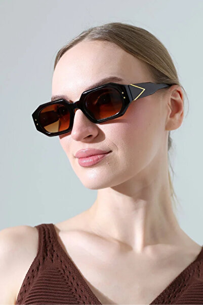 Violon Women's Brown Frame Brown Glass Gold Handle Detailed Sunglasses