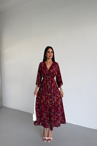KAMACI BUTİK Double-breasted Collar Floral Patterned Dress