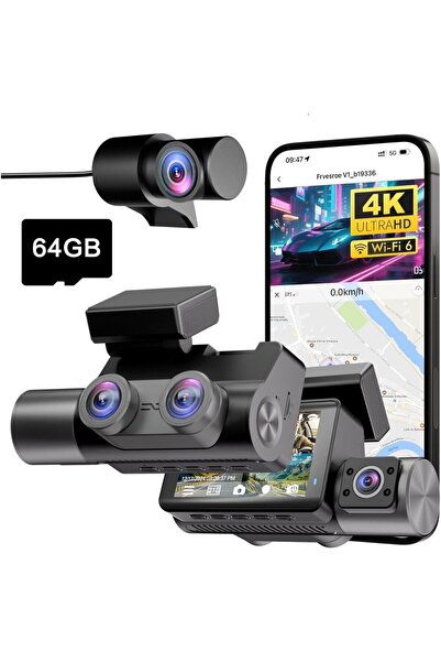 ON Electronics كاميرا لوحة القيادة ثلاثية القنوات بدقة 4K للأمام والخلف والدا...