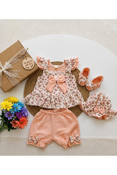 Mussora Baby Kız bebek Çiçekli 4'lü takım müslin kumaş