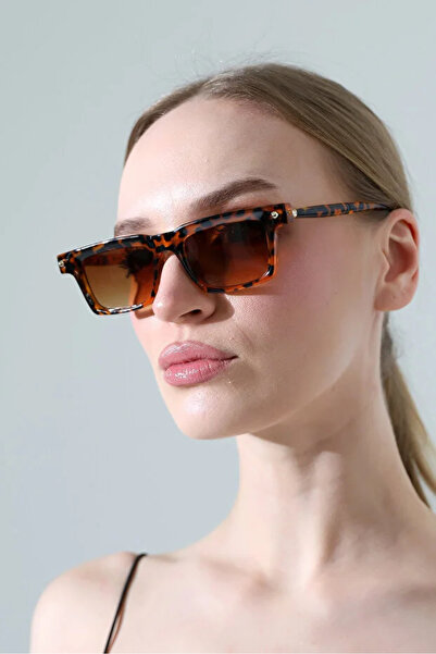 Violon Women's Leopard Rectangular Frame Brown Glass Sunglasses