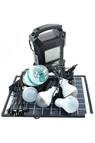 KlaussTech Kit panou solar mare cu baterie de 12V, 5 becuri LED, USB, Radio, MP3