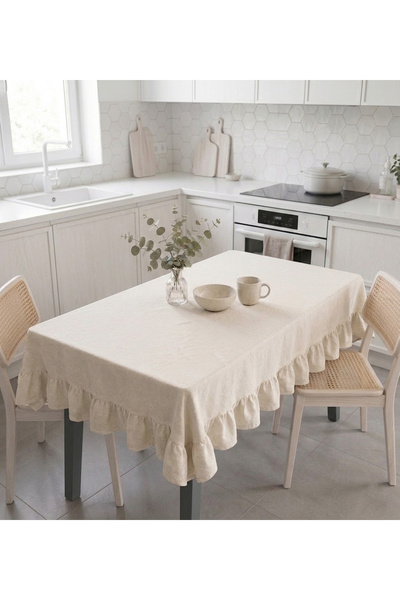 linea natura home Keten Fırfırlı Masa Örtüsü Country Vintage Bohem Dekoratif ...