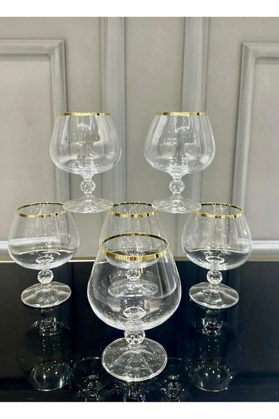 Vakıf home 6 Adet Ayaklı Kristal Gold Kahve Yanı Su Bardağı Bohemia 250 cc