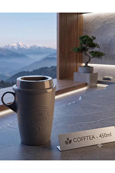 TR Kulplu Kapaklı Çay Kahve Bardağı Plastik - Mug Sıcak Içecek Bardağı 450 ml