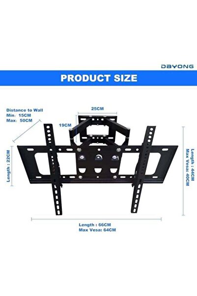 Generic Full Motion TV Wall Mount for 32–70 Inch TVs – Swivel, Tilt, and Extend Black