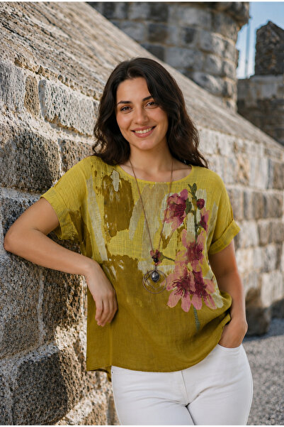 EtkiModa Kadın Çok Renk Desenli İtalyan Stil Kolyeli Bisklet Yaka Bluz