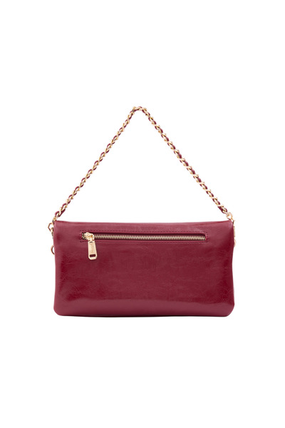 Santini Collection Women's Bag Crossbody Bag Shoulder Bag Double Chain Strap Clutch Handbag –Burgundy Lior Fold