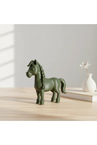 OEM 3D Printed Horse Figurine for Decor and Play - Olive green matte composite