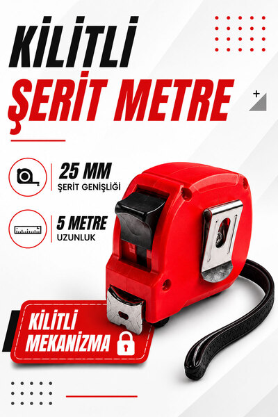 Badem10 Plastična meračka traka sa dvostrukim zaključavanjem, crvena, 5 metar...
