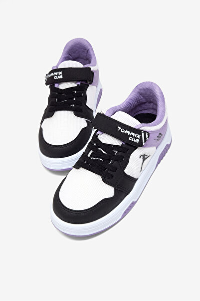 Tonny Black Çocuk Unisex Siyah Lila Rahat Kalıp Ortopedik Cırtlı Sneaker