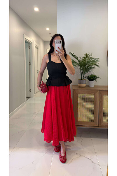 BİRCANÇİL Vode Red Asymmetrical Cut Lined Skirt