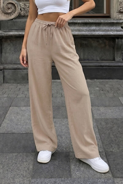 alanora Mink Linen Blend Loose-Fit Elastic Waist Pants