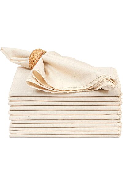 Light & Pro Fabric Dinner Napkins - Cotton Linen - 18x18 Inch with Lace - Nat...