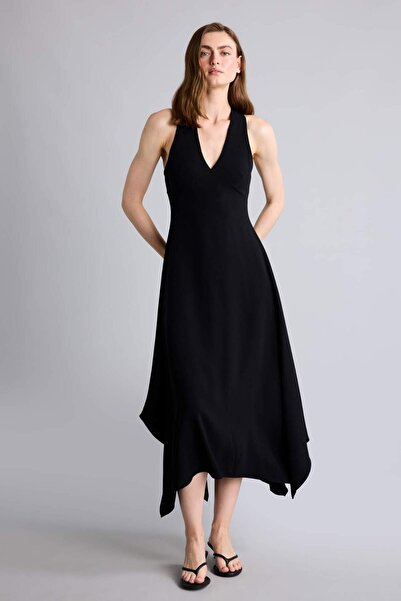 DeFacto V-Neck Sleeveless Maxi Black Dress I0774Ax26Sm