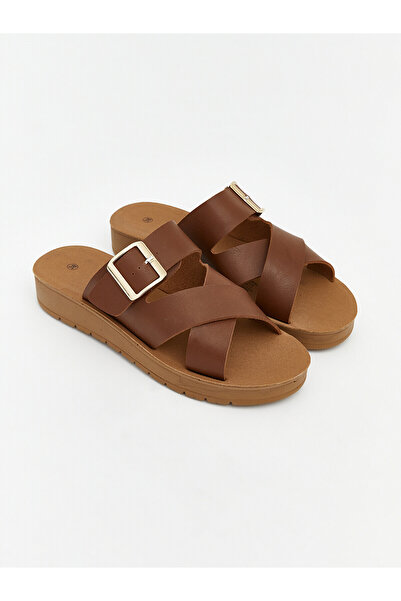 LC Waikiki Lcw Steps Buckle Detailed Thick Sole Cross-Strapped Slippers