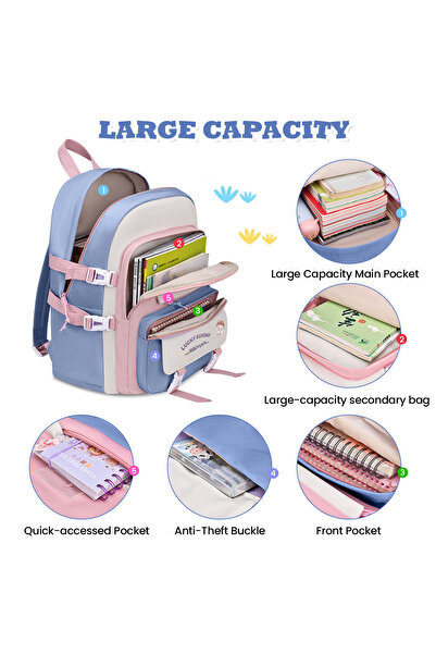 HI-FINE 5-Piece School Backpack Set, Cute Casual Student Backpack with Tote B...