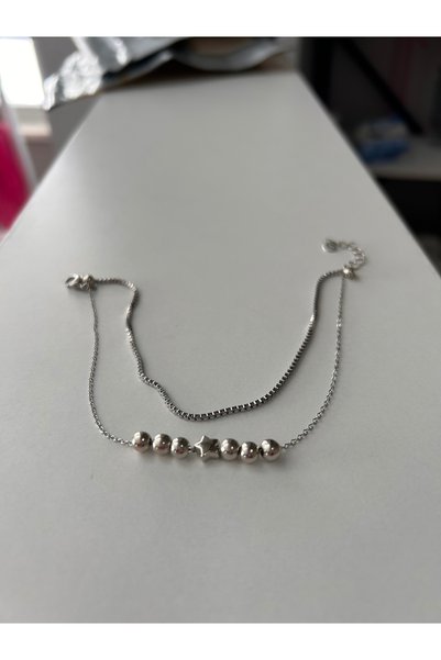 Niloshe&Sinoshe NS Accesories Star Detailed Double Row Silver Color Women's Anklet