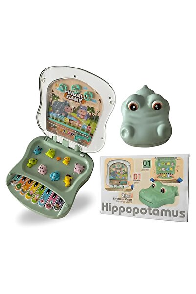 ANGMAD Hipopotam Verde 2 în 1 Jucărie Interactivă Muzicală cu Pian și Pinball, Sunete de Animale, 3+ Ani