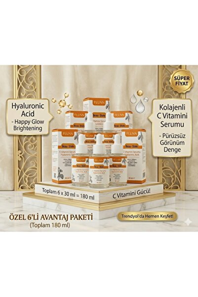 C Vitamini Serumu 30 ml – Hyaluronic Acid & Kolajen Destekli Aydınlatıcı ve Nemlendirici Cilt Bakım Serumu 6'lı fırsat 6x30 ML