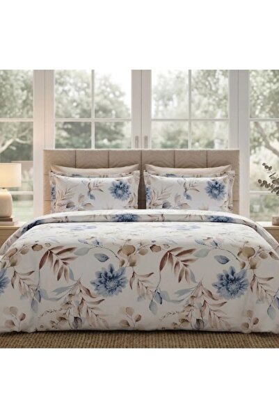 Pucioasa Double Duvet Cover Set made of %100 cotton , 4 pieces, Blue flowers