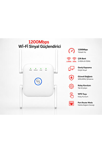 Dexmon 1200 Mbps WiFi Sinyal Güçlendirici Repeater Router Port WPS Kablosuz A...