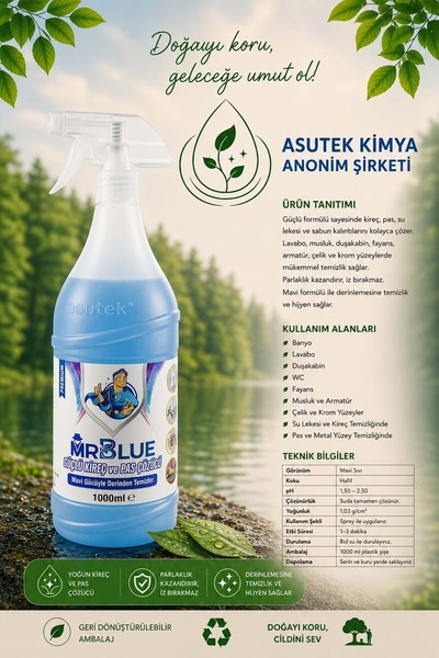 ASUTEK MR BLUE GÜÇLÜ KİREÇ VE PAS SÖKÜCÜ- 1 LT