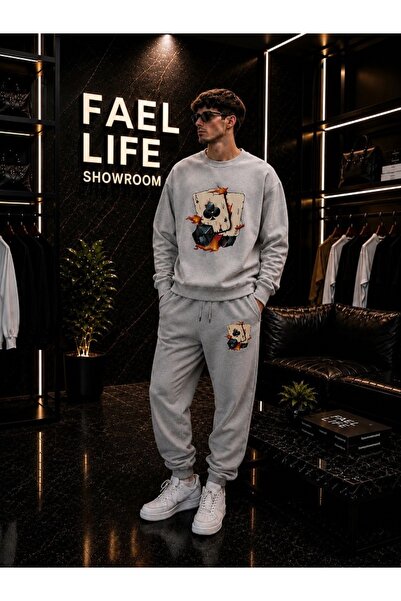 FAEL LİFE Unisex Wide Cut Zero Neck and Sweatpants Set with Zar Print