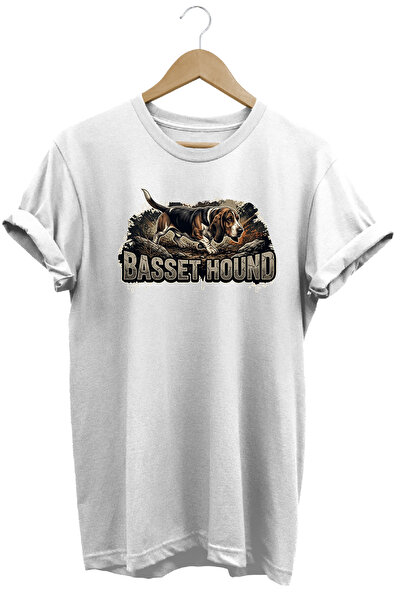 WİDİ Unisex Basset Hound Printed T-Shirt - Hunter Dogs Series Crew Neck Cotto...