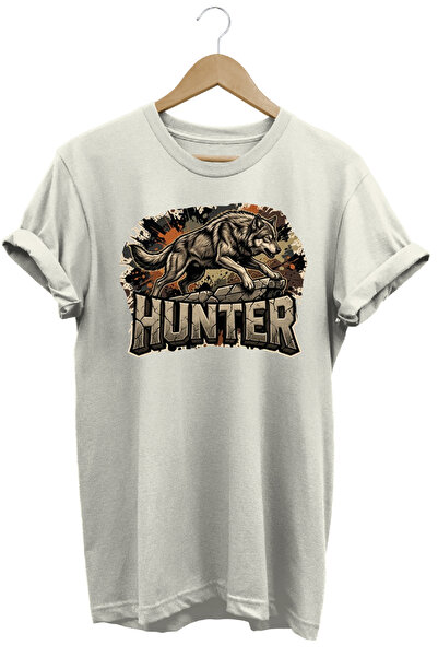 WİDİ Unisex Wolf Printed T-Shirt - Hunter Dogs Series Crew Neck Cotton T-Shirt