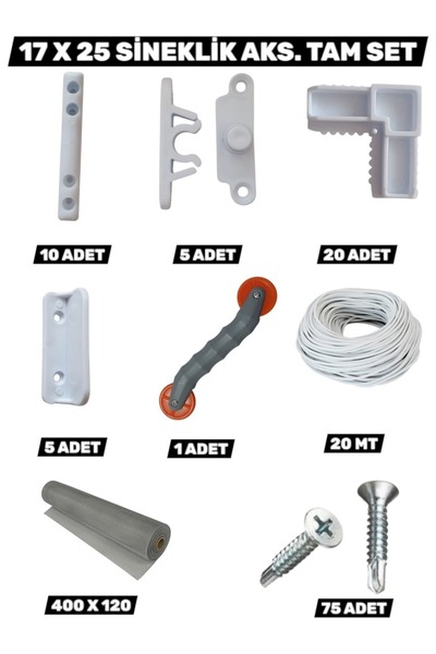 ALUWAND Sineklik Aksesuar Seti 17X25 – Vida Dahil Tüm Parçalar Tam Takım