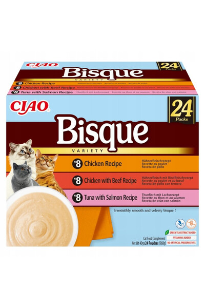 Inaba Ciao Bisque 24x40g supă pentru pisici cu pui, vită și pește