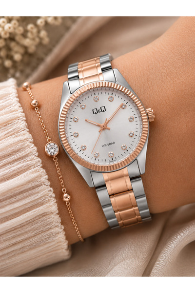 Q&Q Qz69j197es Women's Wristwatch with Silver Dial Stone, Bracelet Gift