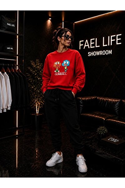 FAEL LİFE Unisex Wide Cut Zero Neck and Sweatpants Gumball Printed Set