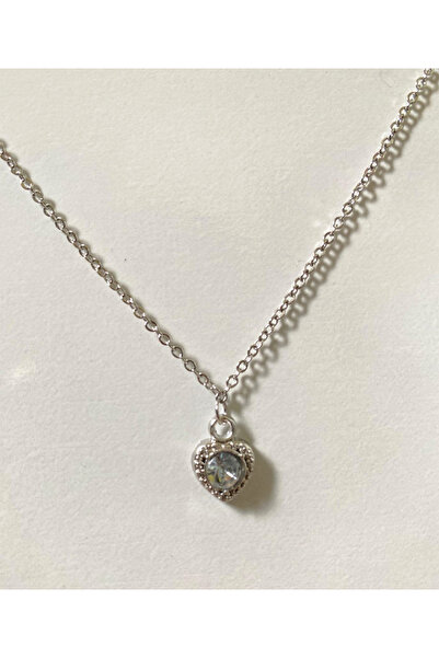 BİJUTERİ EVİ Silver Color Heart Figured Zircon Stone Elegant Women's Necklace...
