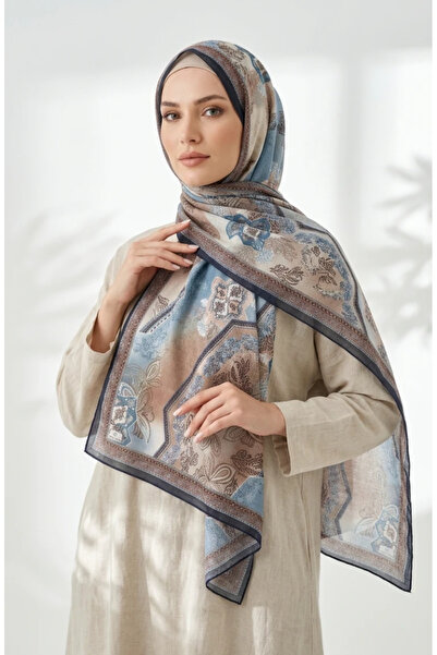 sefamerve Floral Patterned Amber Shawl 70359-02 Navy Blue