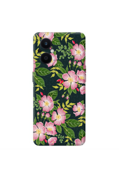 Other Oppo Reno 7 Lite Pink flowers green laves Transparent Silicone TPU Θήκη