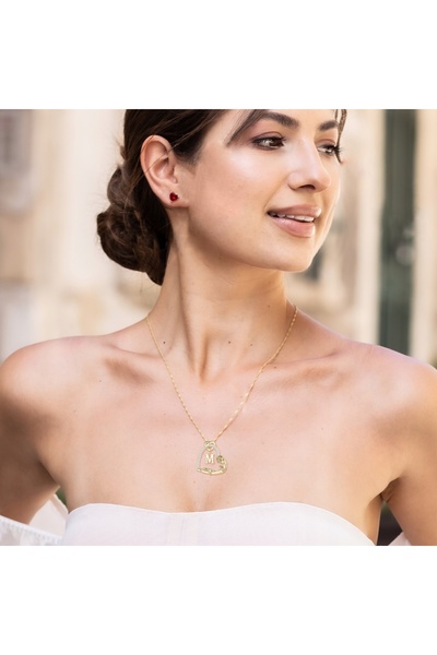 Larezo 925 Silver Necklace Gold Plated, Heart Pendant With Letter M And Rose,...