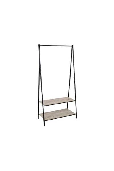 Confortime Metal coat rack with 2 wooden shelves, black/grey, 80x40x160 cm